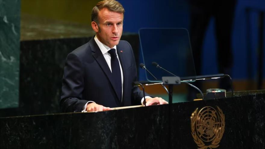 El presidente de Francia, Emmanuel Macron, habla durante una cumbre de de la ONU sobre los palestinos en Nueva York, 22 de septiembre de 2025. (Foto: AFP)