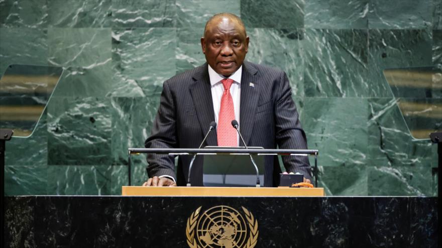 El presidente de Sudáfrica, Cyril Ramaphosa, se dirige a la 80.ª Asamblea General de la ONU en Nueva York, EE.UU., 23 de septiembre de 2025.