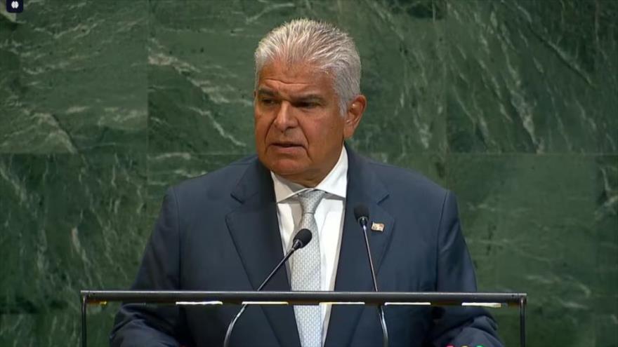El presidente panameño, José Mulino, en el 80.º período de sesiones de la Asamblea General de las Naciones Unidas (AGNU), 24 de septiembre de 2025.