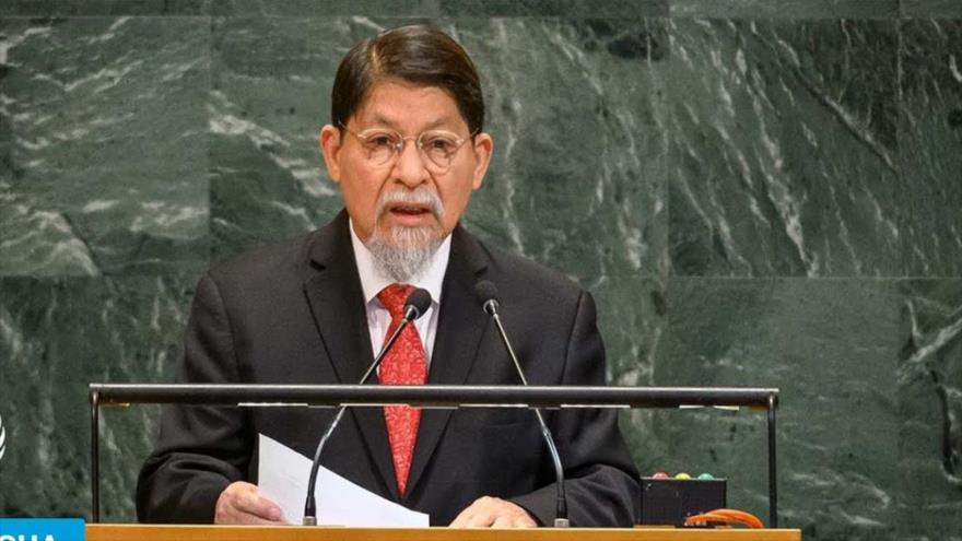 El canciller nicaragüense, Denis Moncada en la 80.ª Asamblea General de ONU, 29 de septiembre de 2025.