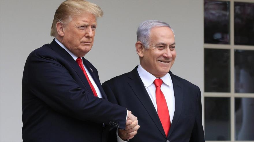 El presidente de EE.UU., Donald Trump (izda.) y el premier del régimen israelí, Benjamín Netanyahu, Casa Blanca, 6 de noviembre de 2019.