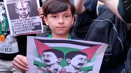 Brasileños protestan por ataque de Israel contra la Flotilla Sumud