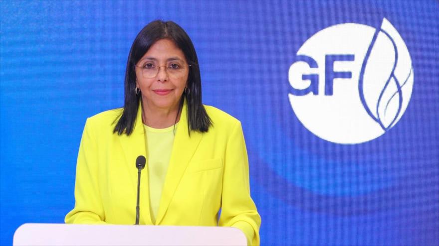 La vicepresidenta ejecutiva de Venezuela, Delcy Rodríguez, en el XIV Foro Internacional del Gas de Rusia, 9 de octubre de 2025.