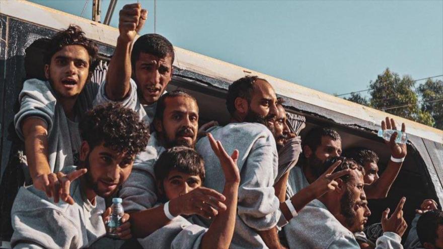 Prisioneros palestinos liberados por Isreal llegan a Gaza, 13 de octubre de 2025.