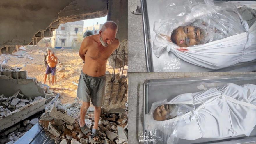 La fotografía compartida en redes sociales muestra a dos ancianos palestinos utilizados por las fuerzas israelíes como escudos humanos en la Franja de Gaza.