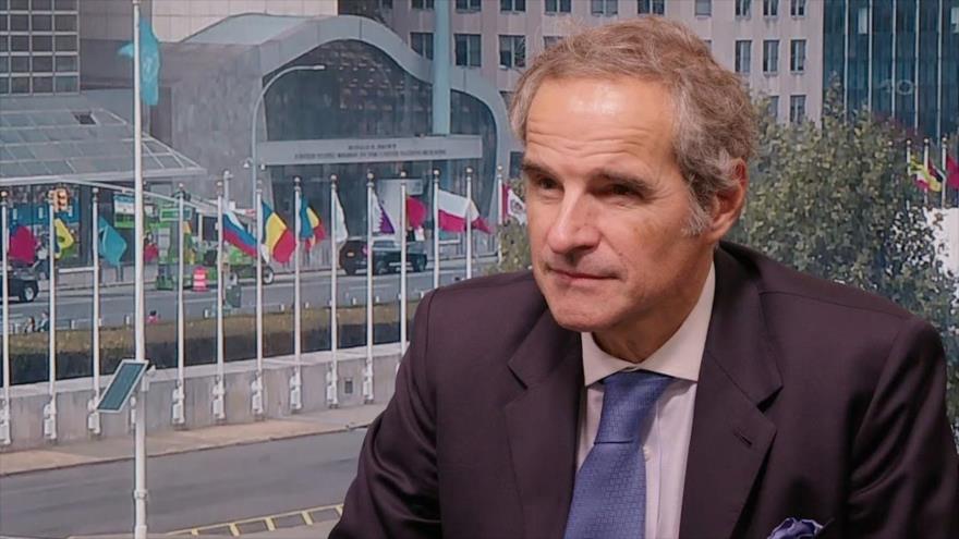 El director general de la Agencia Internacional de Energía Atómica (AIEA), Rafael Grossi, durante una entrevista con el canal televisivo Al Arabiya.