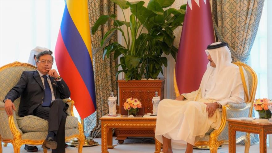 Reunión del presidente de Colombia, Gustavo Petro, con el emir de Catar, el sheij Tamim bin Hamad Al Thani, 3 de noviembre de 2025.