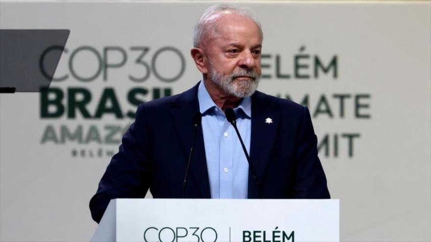 El presidente de Brasil, Luiz Inácio Lula da Silva, durante la ceremonia de apertura de la “Cumbre Climática de Belém” como parte de la COP30 Brasil Amazonía 2025, 6 de noviembre de 2025.