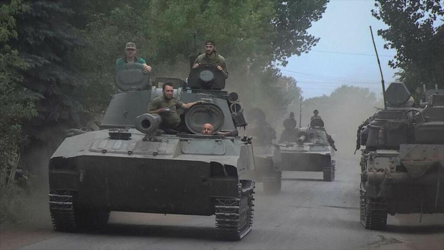 Militares ucranianos cerca de la línea del frente en Ucrania, cerca de Soledar, en la región de Donetsk.
