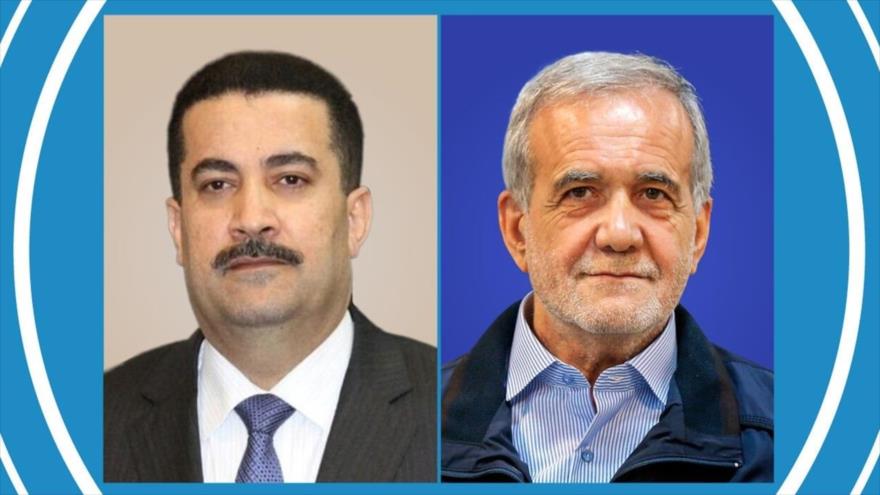 El presidente de Irán, Masud Pezeshkian (derecha), y el primer ministro iraquí, Muhamad Shia al-Sudani.