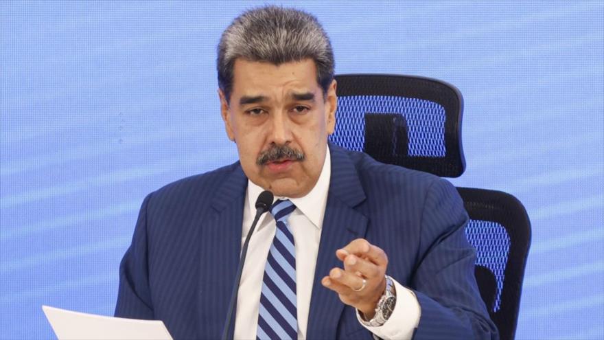 El presidente venezolano, Nicolás Maduro, en el Encuentro de Juristas en Defensa del Derecho Internacional, en Caracas, el 14 de noviembre de 2025. 