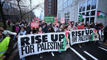 Protesta en Bruselas exige sanciones a Israel por crímenes en Gaza
