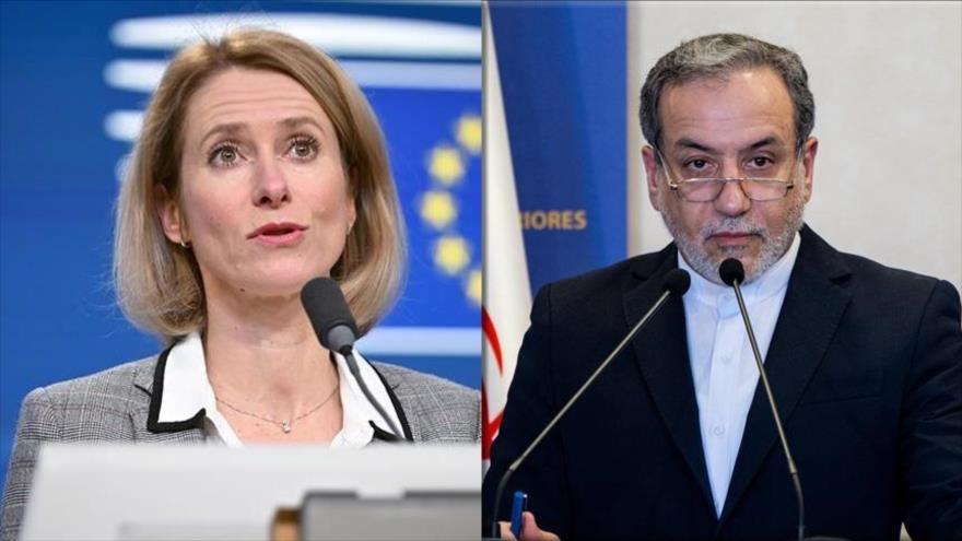 El ministro iraní de Asuntos Exteriores, Seyed Abás Araqchi (drcha.), y la jefa de Política Exterior de la Unión Europea, Kaja Kallas. 