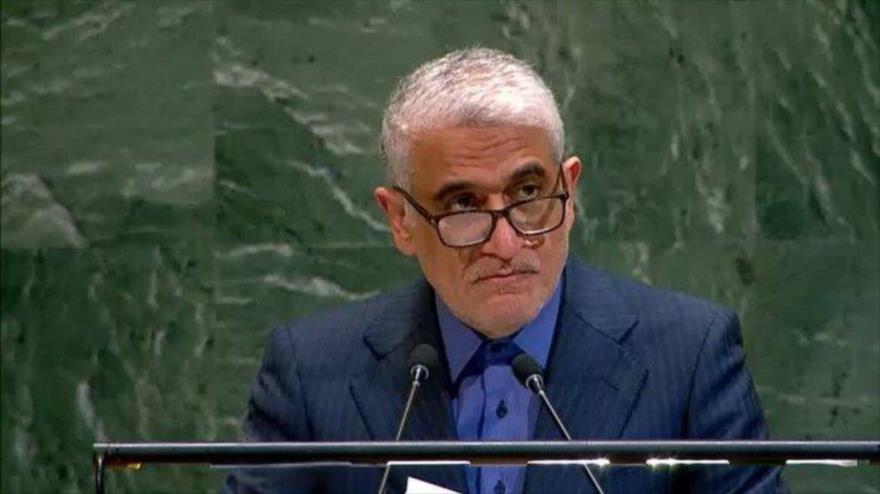 El embajador de Irán ante la ONU, Amir Said Iravani, durante su intervención, 4 de diciembre de 2025.