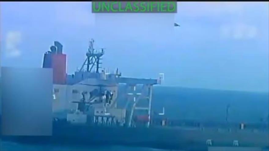 Captura de pantalla del video del momento en que EE.UU. incautó un petrolero frente a las costas de Venezuela, 10 de diciembre de 2025.
