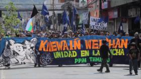 Mapuches y otros ciudadanos chilenos se manifiestan contra el 12 de octubre